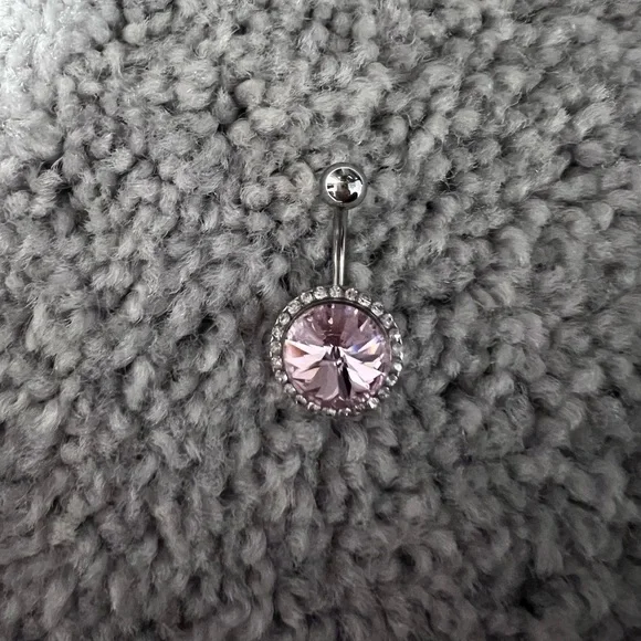 Pink Rhinestone Belly Button Ring - Picture 2 of 4